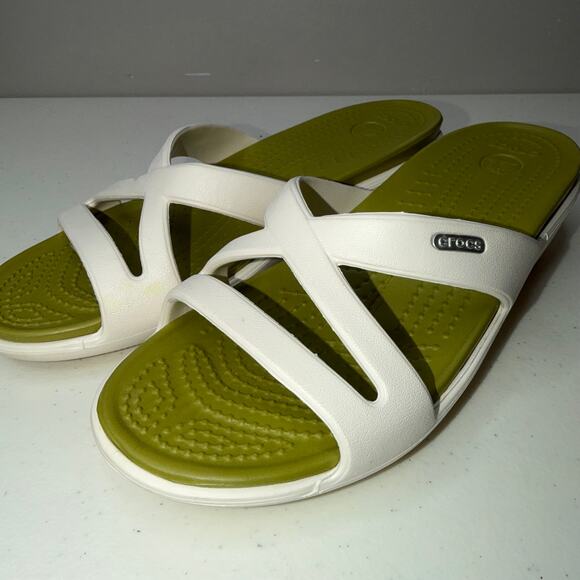 Crocs PATRICIA II Womens Size 7 Strappy Sandals Slides White Green Wedge - Picture 5 of 6